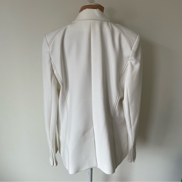 VERONICA BEARD Cosmo Dickey Off White Brown Contrast Topstitching Jacket Size 16 - Picture 6 of 14